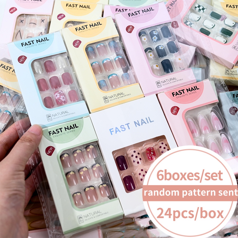 Nail Art Press On - 6 Cajas/Set de Uñas Postizas Cortas