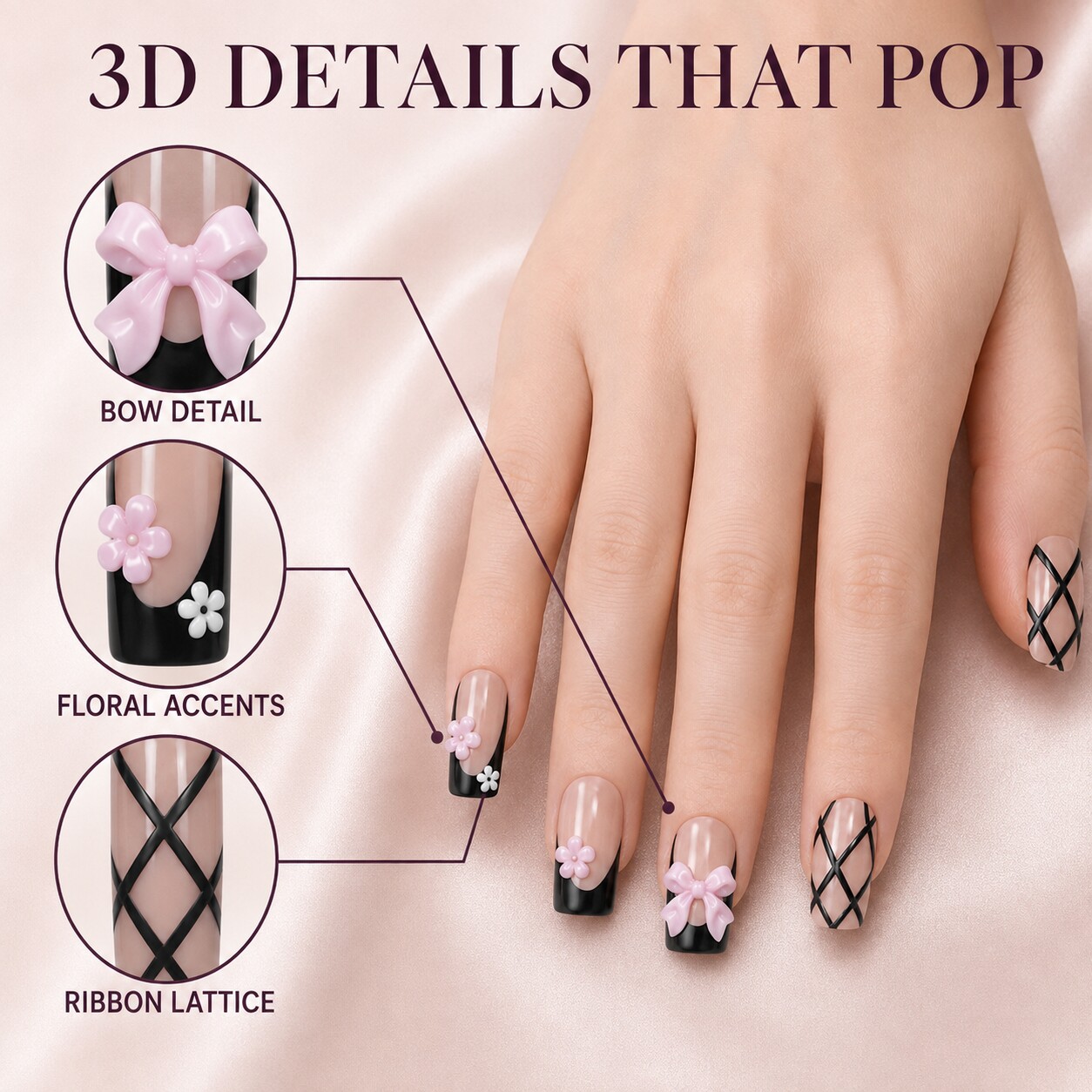 Nail Art Glossy - Uñas postizas 3D con diseño de