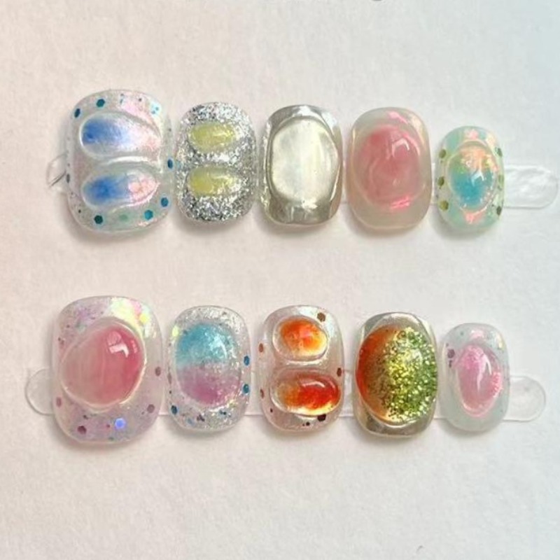 Nail Art Glossy - 10 Uds. De uñas postizas redondas