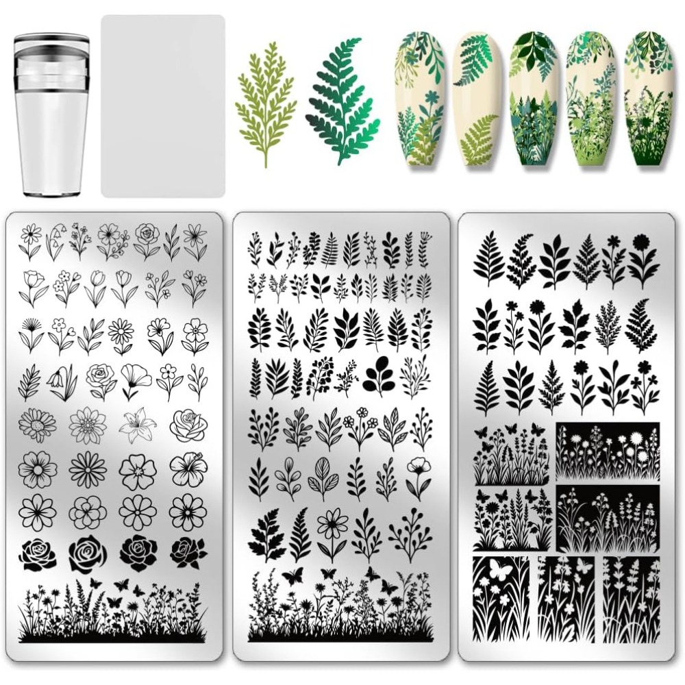 Nail Art Inspo - Placas de estampado de hojas y