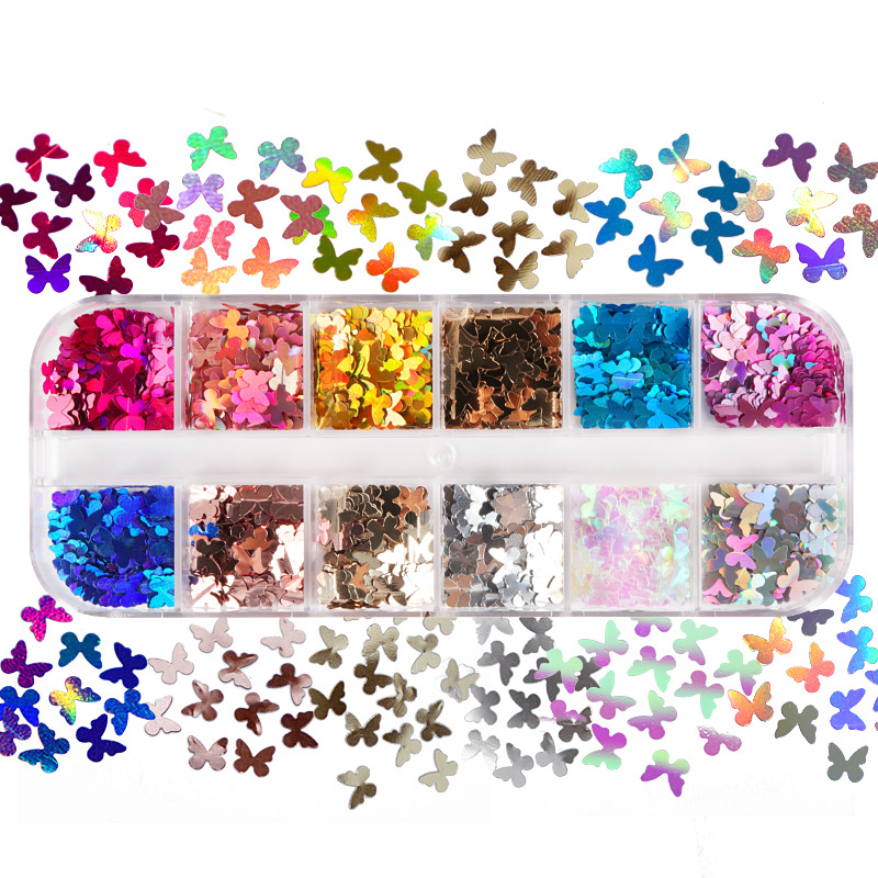 Nail Art Glossy - Mariposa fluorescente de colores mezclados, accesorios