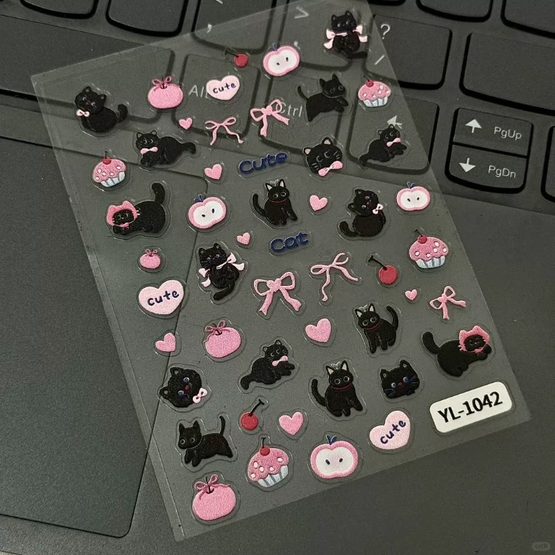 Nail Art Vintage - Adhesivo 3D con diseño de gato