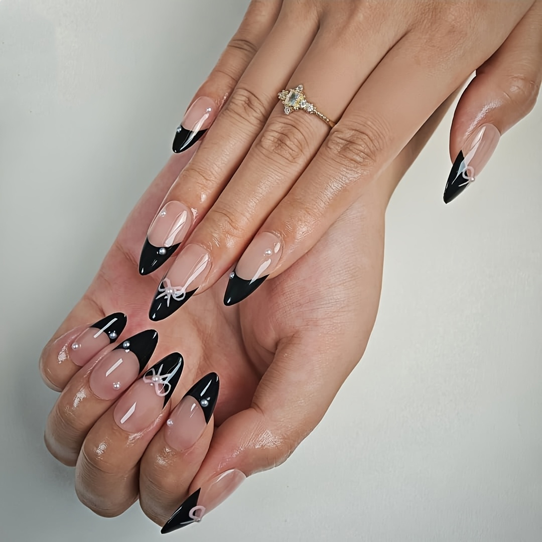 10 Uñas Postizas Francesas Neg - Nail Art Glossy reseña y precio